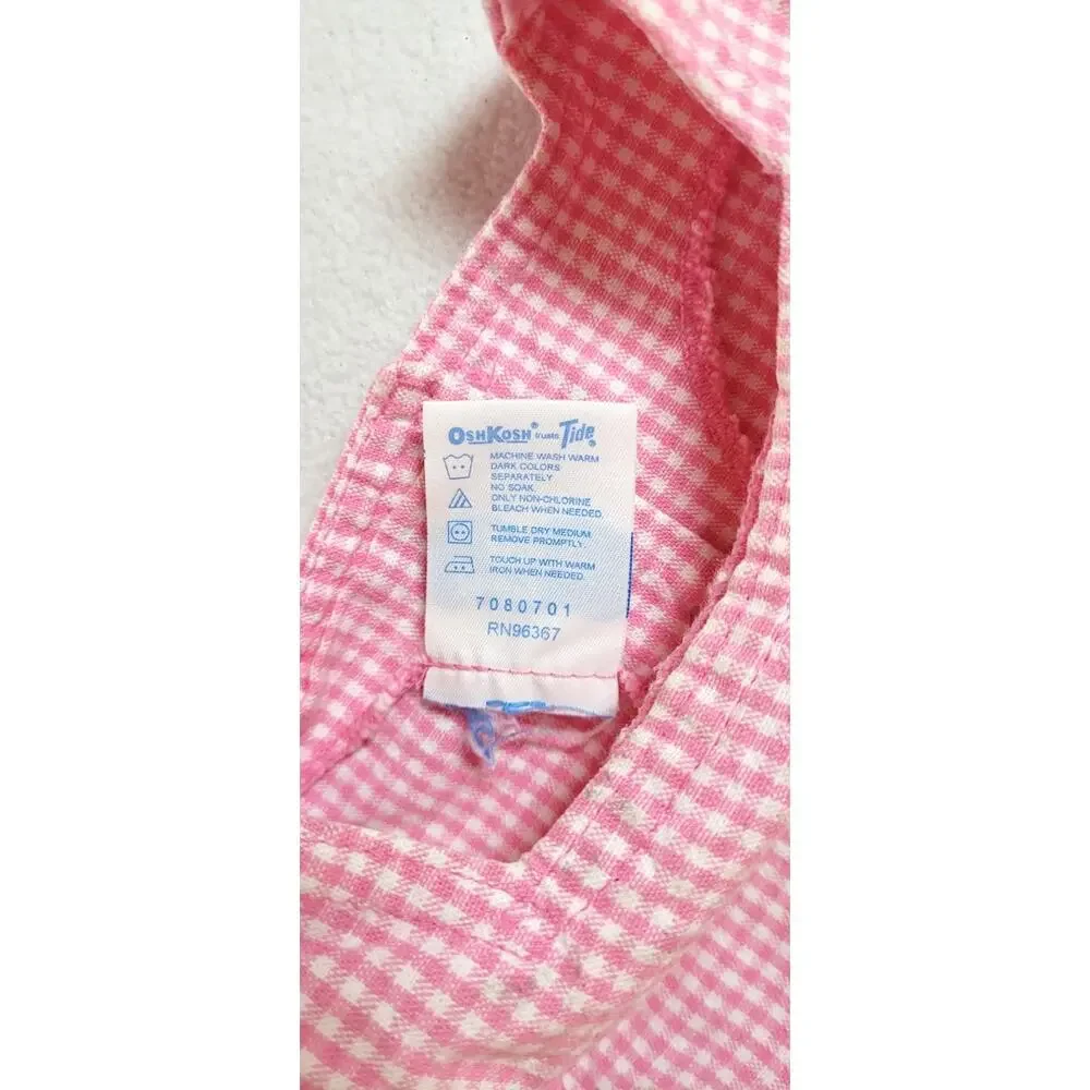 Baby B'Gosh Oshkosh Pink Gingham Sleeveless Dress 18 Mos 100% Cotton Vtg Summer